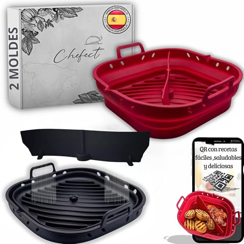 Chefect® - Molde Silicona Freidora de Aire Plegable - 2UND 22CM - Moldes y Accesorios Air Fryer, Molde Silicona Platino - Recipientes con Separador - accesorios cosori 5,5l- Xiaomi -Cecotec 6L 6,6L