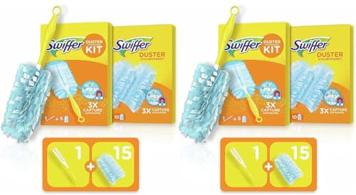 Swiffer Staubmagnet (Handgriff + 15 Tücher) Staubwedel Ideal Gegen Staub, Tierhaare & Allergene (Packung mit 2)
