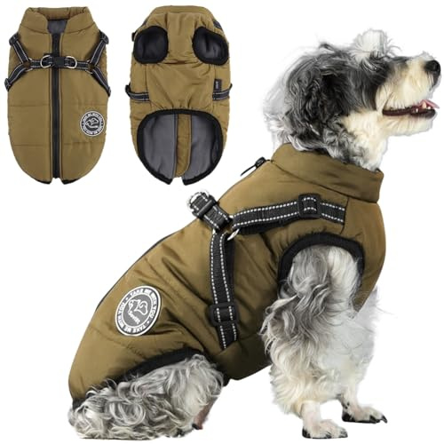Savlot Hundejacke Winterweste Jacken Hundemantel Hundepullover Haustier Skifahren Kostüm Ärmellose Baumwolle Gepolsterte Weste Mit Brustgurt Gurt - Braun, M