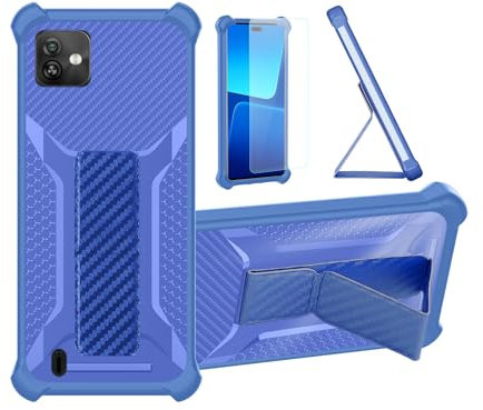 Aroepurt Hülle Für Wiko Y82 Hülle Case Handyhülle Schutzhülle Cover [mit gehärtetem Glas-Screen-Protector] Hybrid [Folding Support Magnetic] [Frosted Anti-Fingerprint] Blau