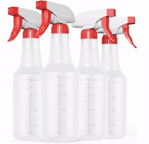 Spray Bottle for Plants, 4 Pack Empty Spray Bottles with Mist Stream Adjustable Nozzle, No Leak and Clog squirt bottle, 16.9oz/500ml Plastic Spray Bottles for Cleaning Solutions, Pet, Hair (white)