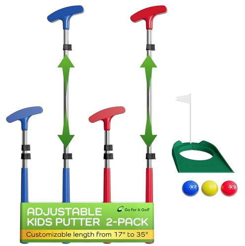 Go For It Golf Kids Putter - Ausziehbarer Schaft für Junior-Golfer - Einstellbare Größe für rechte und linke Hand - Perfekter Trainingsclub für Kinder - Inklusive 3 Bälle - Blau & Rot - 2 Stück