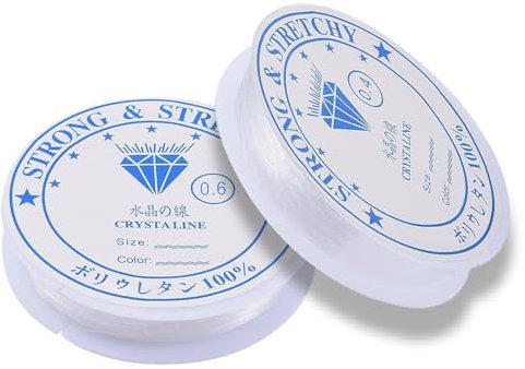 2 pezzi Filo di perline trasparente,Filo elastico per bracciali,Filo di nylon elastico,Filo da pesca trasparente,Fili per braccialetti,Filo per collane,Elevata elasticità(0.4mm-24M,0.6mm-12M)