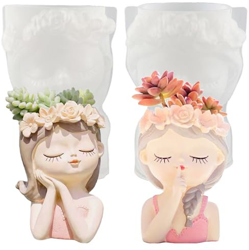 2 Stück Silikonform Blumentopf Kopf Mädchen Silikonform Engel,Silikonform Vase Mädchen Gießformen für Beton,Gießformen Silikon Weihnachten,für DIY Sukkulenten Pflanzgefäße Blumentopf Handwerk