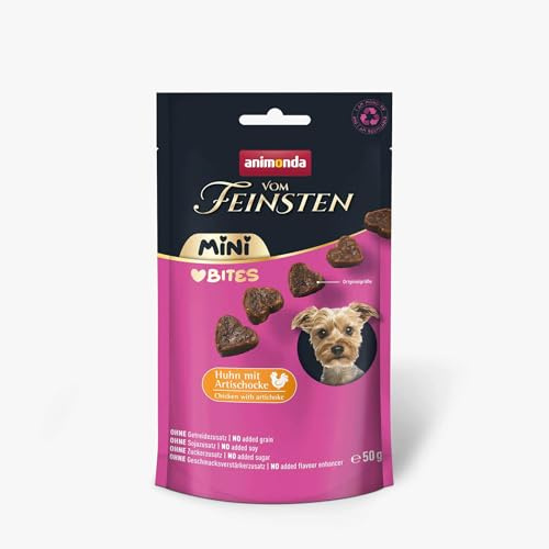 animonda vom Feinsten Mini Hundesnacks Love Bites Huhn mit Artischocke (10 x 50g), Premium Hundesnacks getreidefreie Hundeleckerlis für ausgewachsene kleine Hunde
