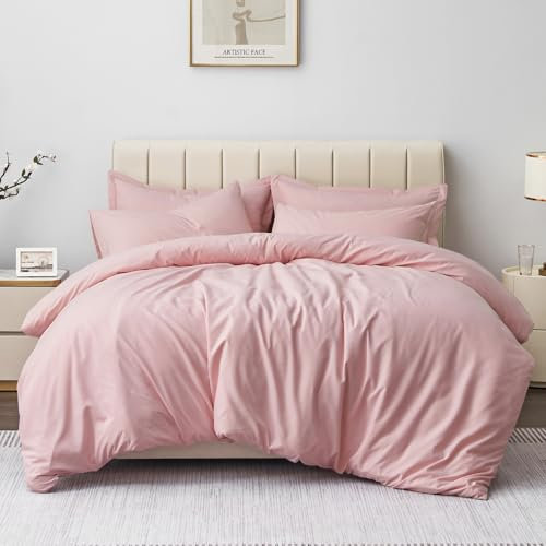 Aisbo King Size Duvet Covers Set Pink - 3Pcs Bedding Set Kingsize Soft Brushed Microfiber Quilt Cover with 2 Pillowcases