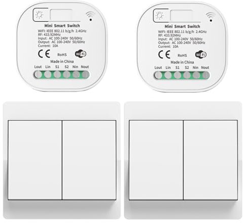 Cerhot 230V Interruptor inteligente WiFi Tuya, juego de interruptores de luz inalámbricos, interruptor cinético, interruptor de control remoto, interruptor inalámbrico para luz del hogar(EU 2Gang 2V2)
