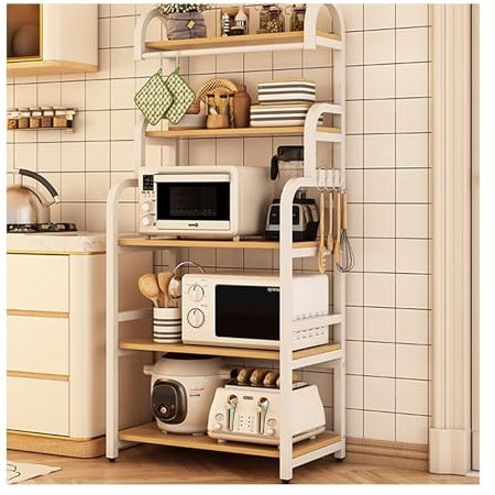 LVLDAWA Estante Almacenamiento Cocina, Organizador Encimera Cocina Independiente Alta Resistencia, Estante Almacenamiento Abierto Para Horno Microondas Tapete(Blanco,70x40x165cm)