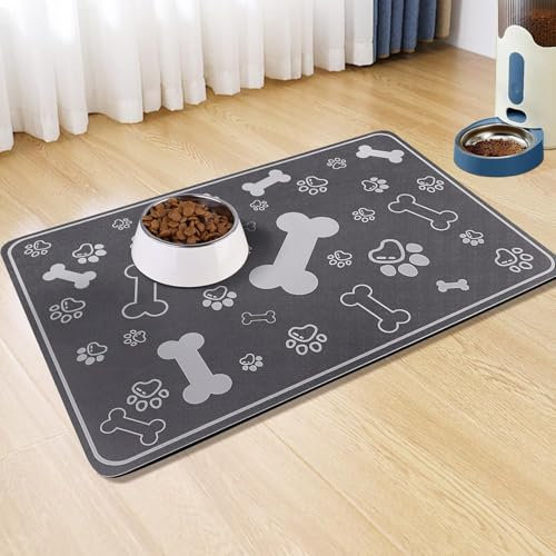 Napfunterlage Hund Rutschfeste Haustier Teppich Futtermatte Katze Hund Wasserdichte Unterlage Katzennapf Matte Unterlage Hundenapf SaugfäHig Futtermatte FüR Katzen Und Hunden (80x120 cm,Dark Grey)