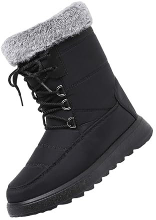 Generico Stivaletti Dottor Donna Stivali Brillantini Donna Stivali da Neve in Pelle Scamosciata Pigri con Punta Rotonda Piatta e Stampe di Cervi in Peluche Stivaletti con Pelliccia (Black, 39)