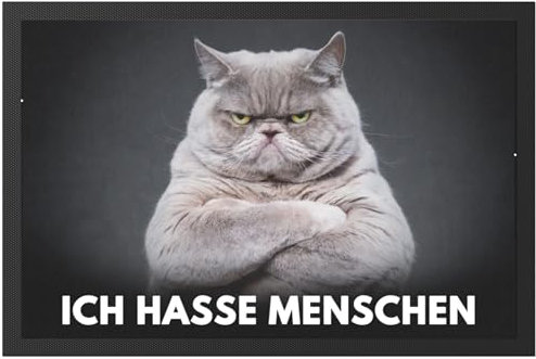 DEL MÀ Unique & Personal Ich Hasse Menschen Fußmatte Katze lustig Einzugsgeschenk Wohnung Einweihungsgeschenk Fußabtreter Schmutzfangmatte für Innen 60x40 cm