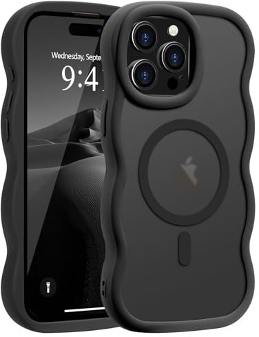 Pepmune Cover Magnetica per iPhone 15 Pro Max Custodia Compatibile con Magsafe Cornice Ondulata Forma Custodia Traslucida Opaca Cover Protettiva Sottile Antiurto Case per iPhone 15 Pro Max Nero