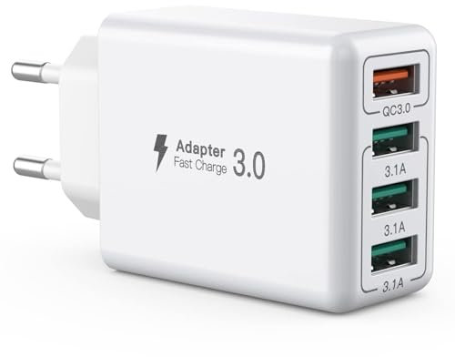 Caricatore USB, adattatore di ricarica USB a 4 porte con 33 W Smart QC 3.0 caricatore multiporta compatibile con iPhone 12/13/14/15/16/Samsung Galaxy S22/S23/24