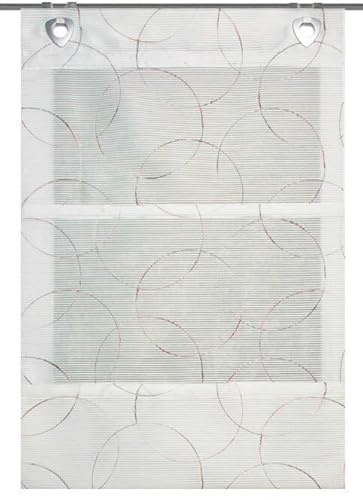 Raffrollo Gardine Raffgardine Magnetrollo mit Stickerei Vorhang Ösenrollo in Bambus-Optik INKL. Haken für Fenster in Beige mit Kreisen in rot/grau 1 Stück BxH: 45 x 130 cm