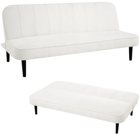 Home Detail Alex 3-Seater Sofa Bed, White Boucle Fabric | Clic Clac Sofabed, 3 Seater Futon