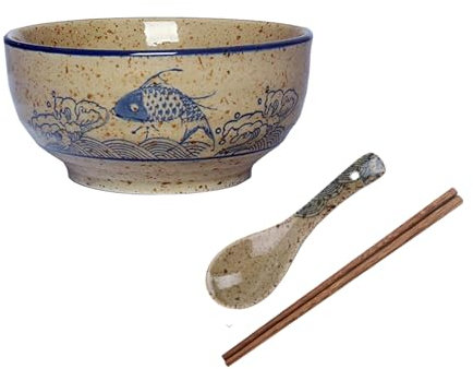 Ceramic Ramen Bowl Set with Chopsticks and Spoon Microwave Safe Japanese Ramen Bowls Gift Set, Perfect for Ramen Lovers Ideal Ramen Gift
