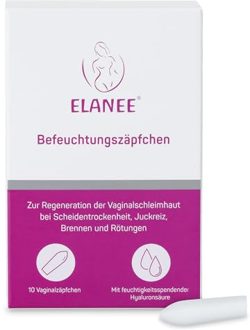 ELANEE Befeuchtungszäpfchen, mit Hyaluronsäure, 10 Vaginalzäpfchen | Medizinprodukt: Scheidenzäpfchen, Regeneration der Vaginalschleimhaut bei Scheidentrockenheit, Juckreiz, Brennen, Rötungen