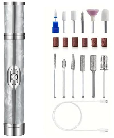 Electric Nail File for Thick Toe Nails with 18 Grinding Heads 20000RPM 4 Adjustable Speed Quiet Portable Rechargeable E File for Gel/Acrylic Nails Hard Cuticles Home Travel Use