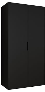 Mirjan24 Kleiderschrank mit Einlegeböden und Kleiderstange Midere 100, Vielseitiger Drehtürenschrank, Elegantes Kleiderschrank 2-türig (Schwarz)