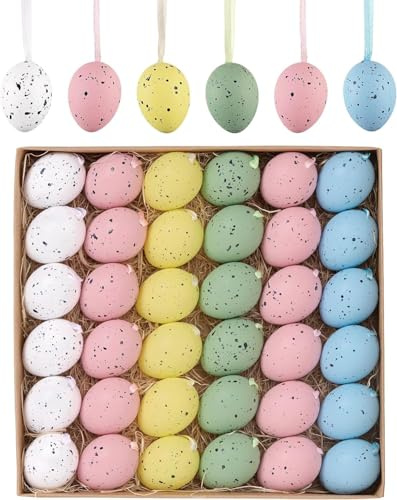 Valery Madelyn 36er Ostereier zum Aufhängen für Osterdeko,4cm Bunte künstliche mini Ostereier für Ostern Deko,Rosa Blau Ornament für Osterkörbchen Frühlingsdeko,Ostern Geschenke