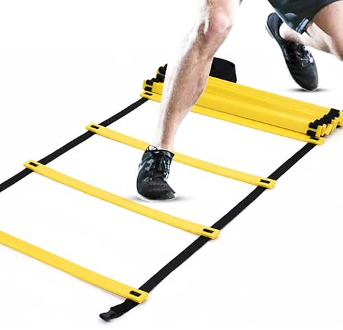 ND Sports Agility Ladder – Speed & Footwork Training Ladder with Flat Rungs – Adjustable Fitness Ladder for Football, Boxing, Coordination & Strength (Yellow, 4M 10-Rung)