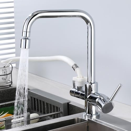 Rubinetto Cucina con Attacco Lavastoviglie Rubinetto da Cucina Ottone Acqua Fredda e Calda-Cromato