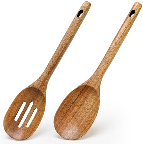 Acacia Wood Spoons for Cooking Spoon Set Large Wooden Cooking Spoons Long Slotted Spoon Kitchen Utensils Big Mixing Spoons Spootle Cucharas De Madera Para Cocinar Stirring Spoon Kitchen Tools Gift