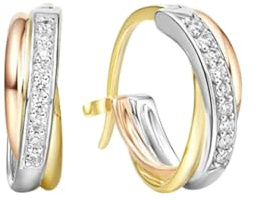 Daesar Creolen Tricolor 585 EchtTricolor, Ohrringe Damen mit Diamant 0.14ct Hochzeit Ohrringe Creolen Allergiefrei für Frauen