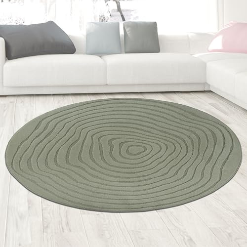 CARPETIA Runder 3D-Teppich Geometrisches Muster Grün Ø 160 cm | Weich, pflegeleicht, formstabil, strapazierfähig und allergikergeeignet, runde Form für Wohn-, Schlaf- & Essbereiche