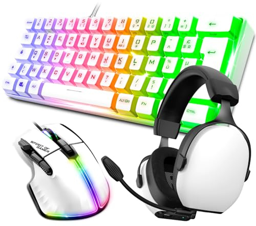 Spirit Of Gamer, Pack Clavier Souris Gamer RGB + Casque, Clavier Semi-Mecanique, Format Compact TKL 60%, Souris 12800 DPI avec 8 Boutons Programmables, Casque Gaming sans Fil avec Micro