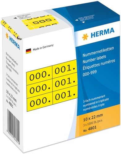 HERMA Nummernetiketten dreifach selbstklebend gelb/schwarz VE=3x1000 Stück