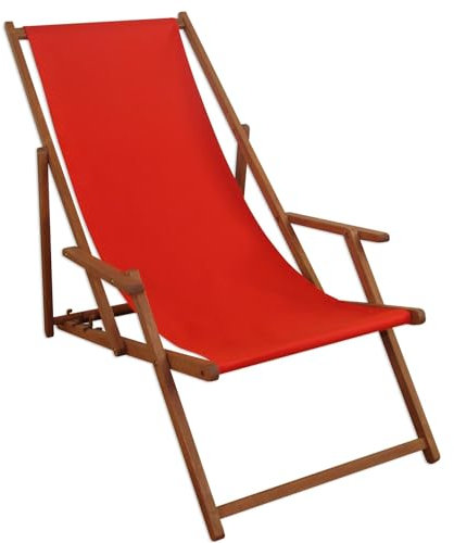 Liegestuhl rot Sonnenliege Gartenliege Holz Deckchair Strandstuhl Massivholz Gartenmöbel 10-308