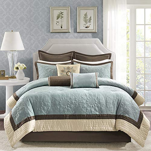 Madison Park Cozy Casual Modern All-Season Blue Queen Comforter Set, 9pc