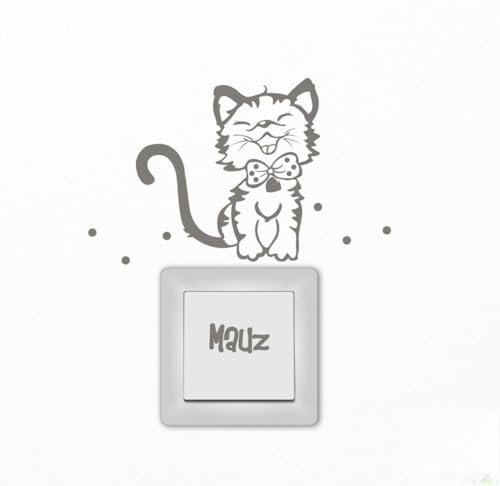 Wandtattoo Wandaufkleber Lichtschalter Lichtschaltertattoo Aufkleber Katze Punkte M1403 - ausgewählte Farbe: *Rosa* Größe:*10cmx10cm + Punkte und Schriftzug Mauz