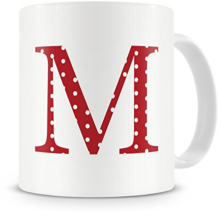 givagift Letter “M” Mug – Letter M Mug, M Letter Mug, M Mug – Mug Gift/Present – Polka Dot Style – Modern/Cool/Trendy Style Mug (Red)
