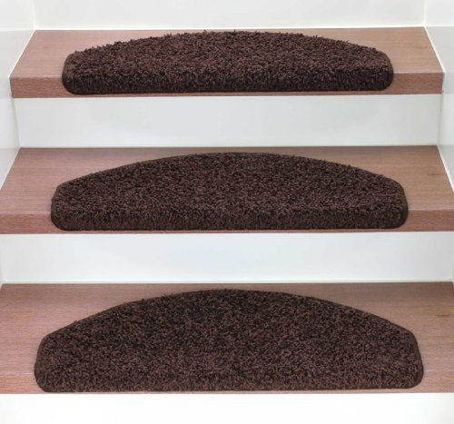 Kettelservice-Metzker Stufenmatten Treppenmatten Shaggy - Halbrund 10 Aktuelle Farben im SparSet 15 Stck. (Kaffeebraun)
