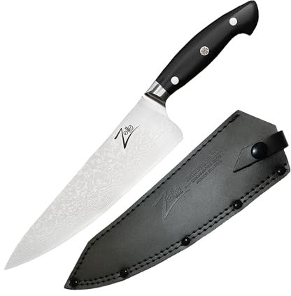 Zelite Infinity Cuchillos Cocina Chef 20cm – Serie ExecutivePlus – Cuchillos Cocina Profesional Acero Japonés Damasco VG10 45 Capas – Cuchillos Japoneses Hoja Profunda 60 mm, Funda de Cuero