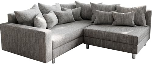 DELIFE Eckcouch Clovis Hellgrau Strukturstoff mit Armlehne Ottomane Links modular