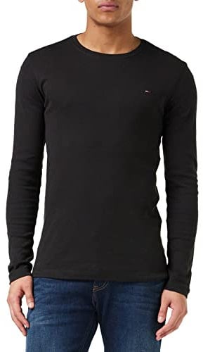 Tommy Jeans Men's Original Rib L/S Knit Tops, Black, M