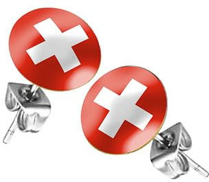 Piersando Ohrstecker Ohrringe Fahne Länderflagge Fanartikel Land Flagge Schmuck Fussball EM WM Eishockey Handball Basketball Frauen Männer 2024 Schweiz