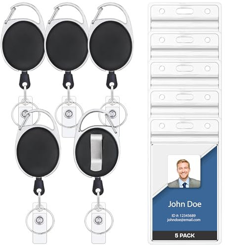 5x Ausweisjojo Vollton Jojo Zipper oval mit Schlaufenclip Aufrollmechanismus & Gürtelclip zur Besfestigung für Ausweishüllen Kartenhüllen etc.