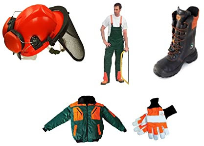 SWS Forst GmbH 5er Schnittschutz Set Forsthelm,Schnittschutzhose Pilotenjacke Schnittschutz Lederstiefel für den Kurs zugelassen
