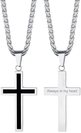 Richsteel Halskette Herren Kreuz Kette Edelstahl Kreuzanhänger Schmuck | Kreuzkette Herren Wasserfest Herrenkette Silber/Gold/Schwarz 55+5cm verstellbarer Cross Necklace Geschenk für Vater Ehemann