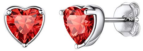 Suplight Ohrringe Silber 925 Damen Mondstein Ohrstecker Herz Ohrringe mit Rubin Geburtsstein von Juli - roter Zirkonia Ohr Piercing Kristall Accessoire für Frauen Mädchen