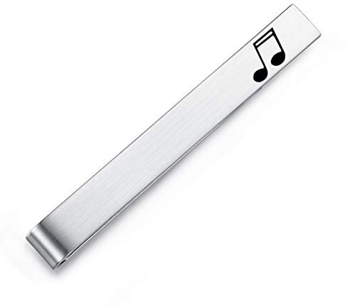 HONEY BEAR 2.12inch Musik Note Quaver Achtelnote Hochwertig Herren Krawattennadel Krawattenklammer Tie Clip,Silber Gebürstet 5.4cm (5.4cm ohne Box)