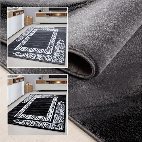 Ayyildiz Modern Designer Kurzflor Teppich mit Ornament Mäander Design, rechteckig in Grau-Weiß - Pflegeleichter Wohnzimmerteppich für zeitgemäße Eleganz, Größe:80 x 150 cm, Farbe:Grau