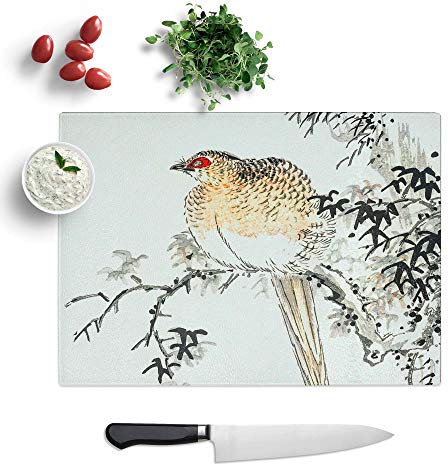 Glass Chopping Board - Copper Pheasant by Numata Kashu - Textured Worktop Saver Cutting Board - Heat Resistant, Shatterproof and Hygenic - 39 x 28.5 cm