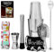 Ensemble shaker à cocktail Boston | Kit professionnel pour barman avec mélangeur à martini lesté, passoire aubépine, doseur, pilon à mojito, cuillère à mélanger et 2 becs verseurs à liqueur