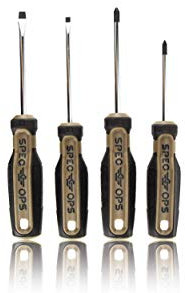 Spec Ops Tools Set di 4 cacciaviti Phillips #1 & #2, intaglio 3/16 e 1/4, punta magnetica, 3% donato ai veterani