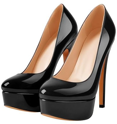 MissHeel Damen Pumps mit Plateau Elegante Stöckelschuhe Pumps Schwarz EU 43